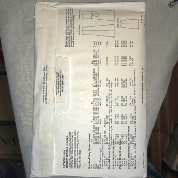 🗺️ Kwik Sew 2859, 90's Sewing Pattern, Misses' Vests & Jumper, Size XS-XL, Rare - Picture 2 of 12